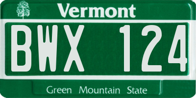 VT license plate BWX124