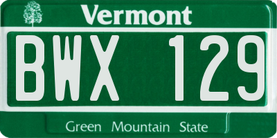 VT license plate BWX129