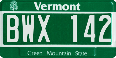 VT license plate BWX142