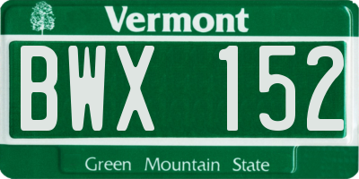 VT license plate BWX152