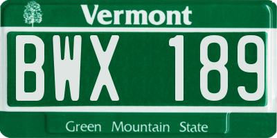 VT license plate BWX189