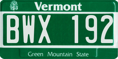 VT license plate BWX192