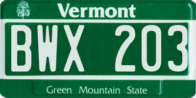 VT license plate BWX203