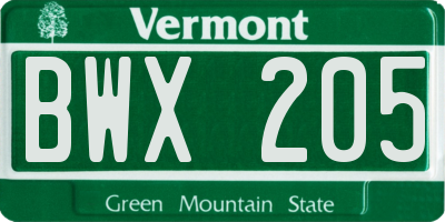 VT license plate BWX205