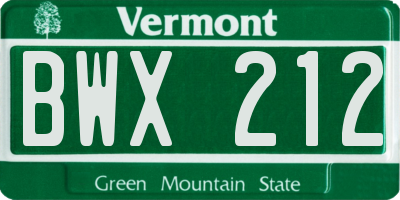VT license plate BWX212