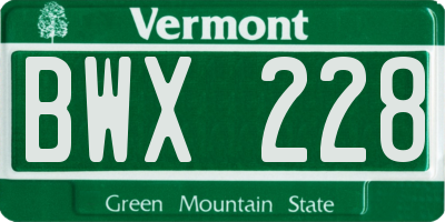 VT license plate BWX228