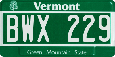 VT license plate BWX229