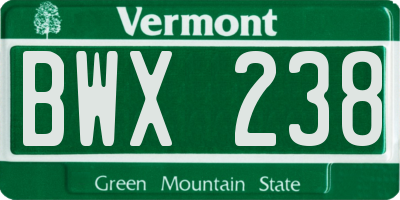VT license plate BWX238