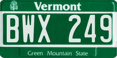 VT license plate BWX249