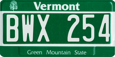 VT license plate BWX254