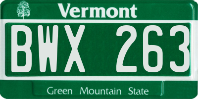 VT license plate BWX263