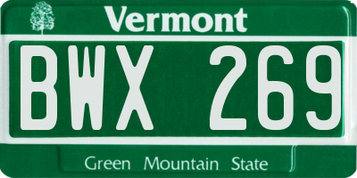 VT license plate BWX269