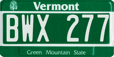 VT license plate BWX277