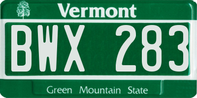 VT license plate BWX283