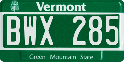 VT license plate BWX285