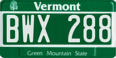 VT license plate BWX288