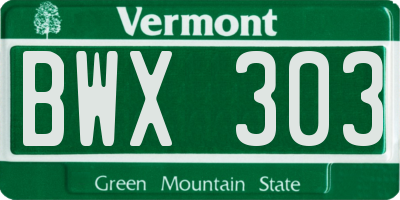 VT license plate BWX303