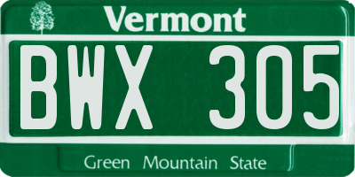 VT license plate BWX305