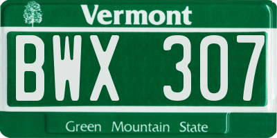 VT license plate BWX307