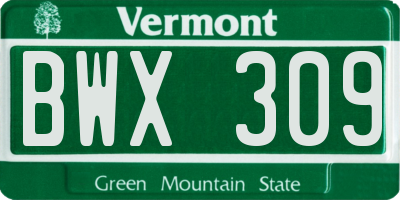 VT license plate BWX309