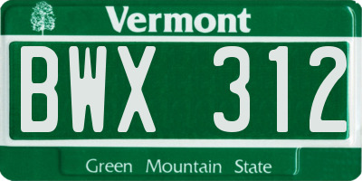 VT license plate BWX312