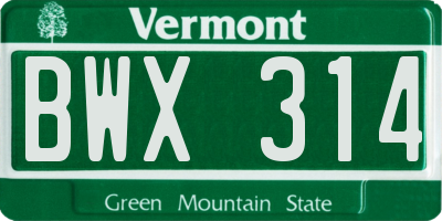 VT license plate BWX314