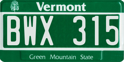 VT license plate BWX315