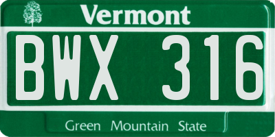 VT license plate BWX316
