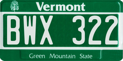 VT license plate BWX322