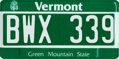 VT license plate BWX339