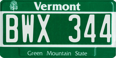 VT license plate BWX344