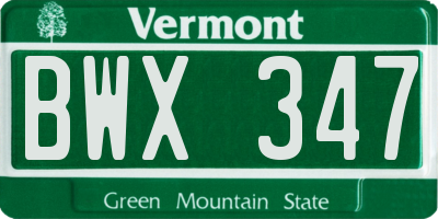 VT license plate BWX347