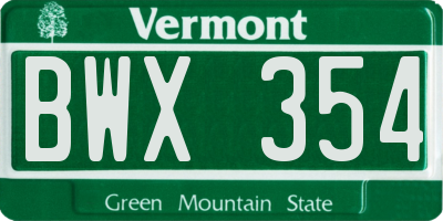 VT license plate BWX354