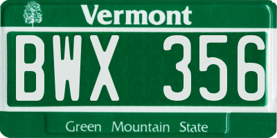 VT license plate BWX356