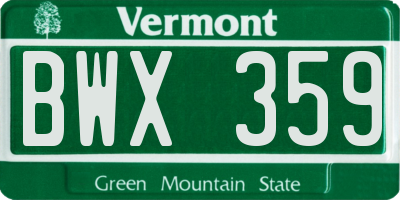 VT license plate BWX359