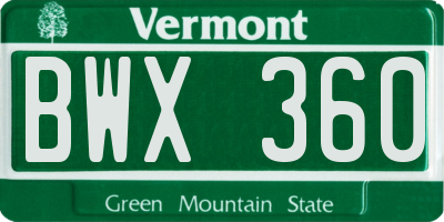 VT license plate BWX360