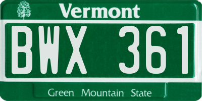 VT license plate BWX361