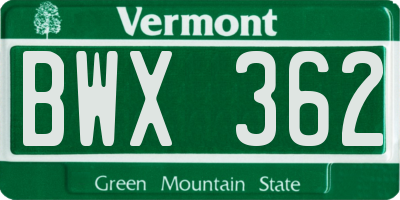 VT license plate BWX362