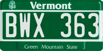 VT license plate BWX363