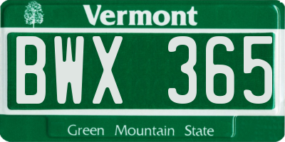 VT license plate BWX365