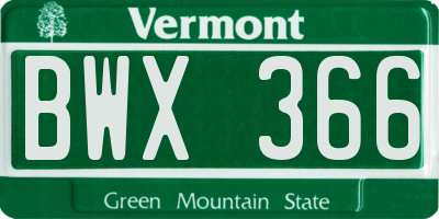 VT license plate BWX366
