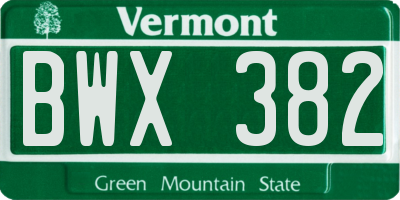VT license plate BWX382