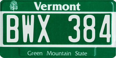 VT license plate BWX384