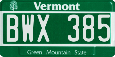 VT license plate BWX385