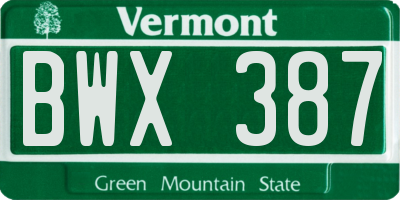 VT license plate BWX387