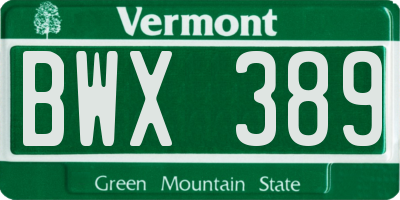 VT license plate BWX389