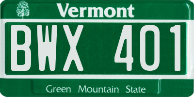 VT license plate BWX401