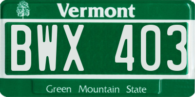 VT license plate BWX403