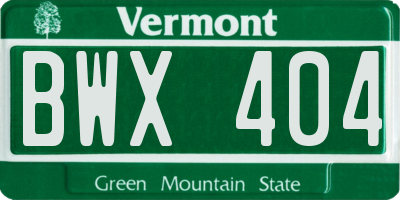 VT license plate BWX404