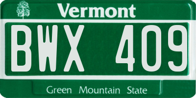 VT license plate BWX409